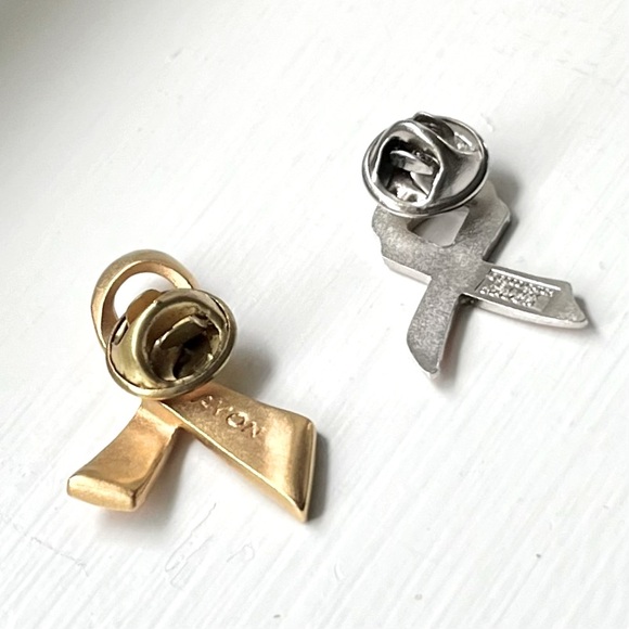 Breast Cancer Awareness Pins Pink Enamel And Brushed Gold Pink Rhinestones Two - Picture 2 of 6